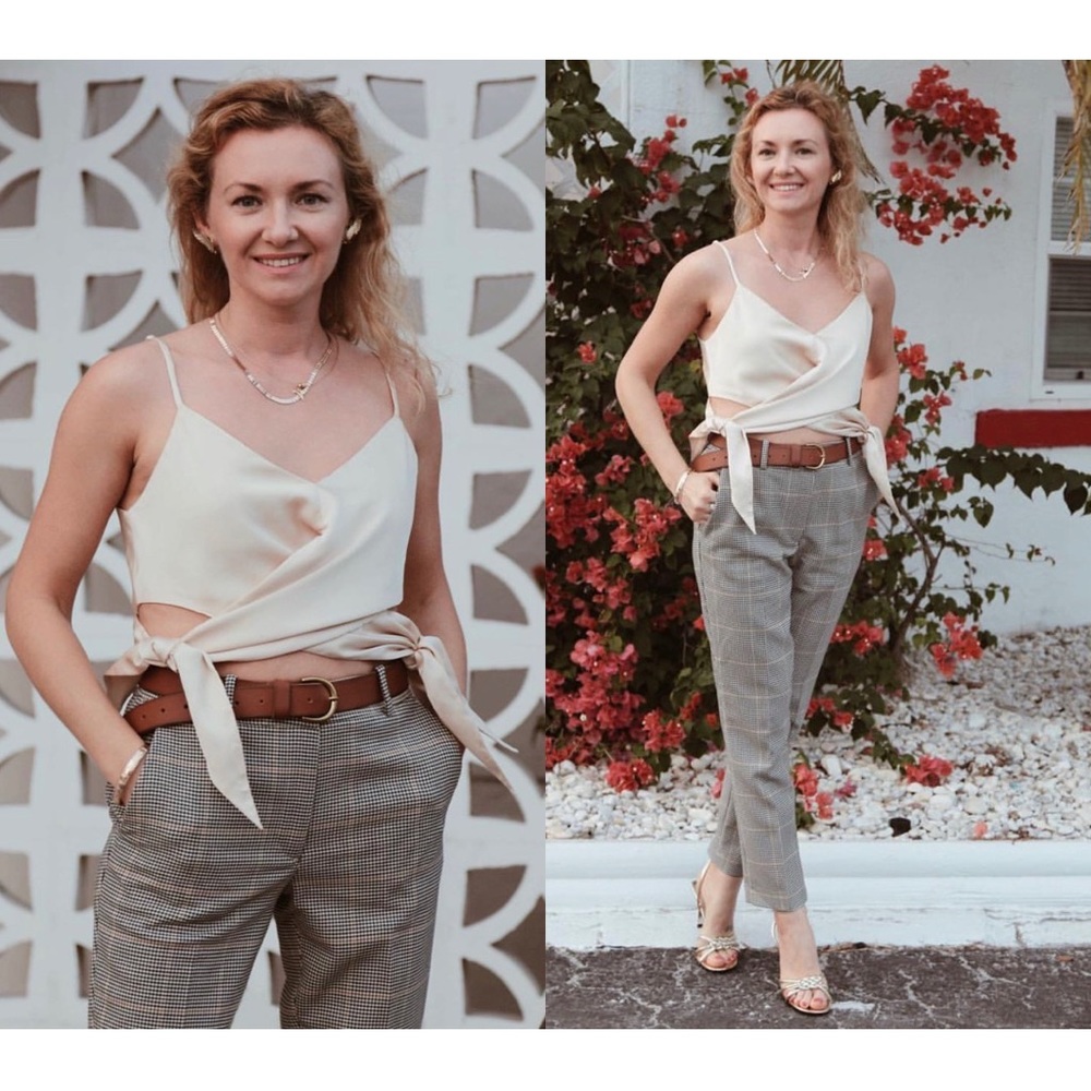 ILLA ILLA Side Detail Crop Satin top,  Champagne color, Size S